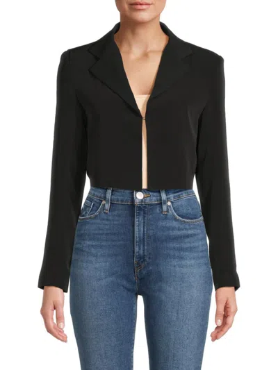 Shop Lea & Viola Women's Solid Cropped Jacket In Black