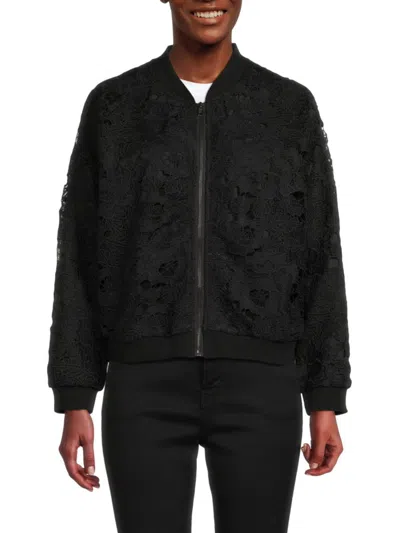 Shop Lea & Viola Women's Lace Bomber Jacket In Black