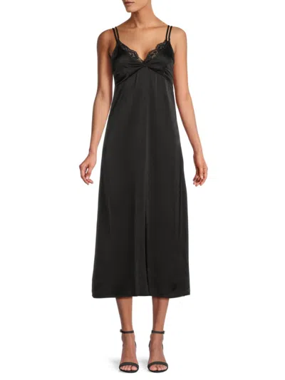 Shop Lea & Viola Women's Satin Midi Slip Dress In Black