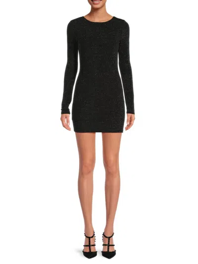 Shop Lea & Viola Women's Metallic Knit Mini Bodycon Dress In Black