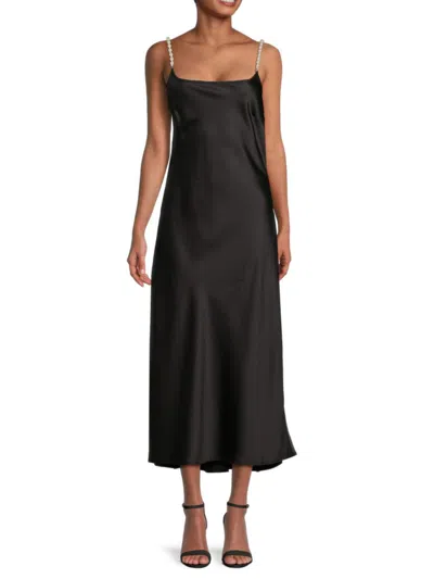 Shop Lea & Viola Women's Faux Pearl Strap Slip Dress In Black
