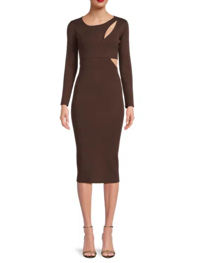 Shop Lea & Viola Women's Cutout Midi Sweater Dress In Brown