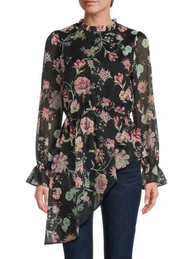 Shop Lea & Viola Women's Asymmetric Floral Top