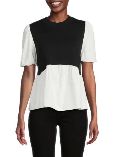 Shop Lea & Viola Women's Puff Sleeve Twofer Top In Black White