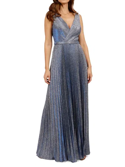 Shop Rene Ruiz Collection Women's Accordion Pleat Glitter Gown In Blue