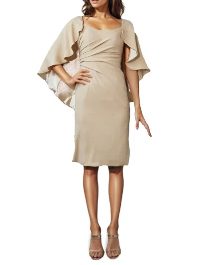Shop Rene Ruiz Collection Women's Crepe Capelet Cocktail Dress In Champagne