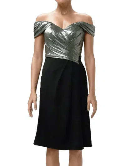Shop Rene Ruiz Collection Women's Colorblocked Metallic Trim Draped Knee Dress In Silver Black