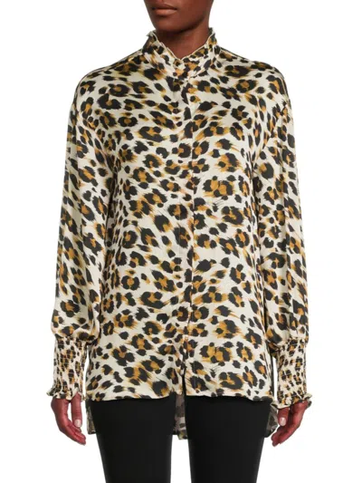 Shop Patrizia Luca Women's Leopard Print Button Down Shirt In Beige