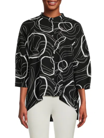 Shop Patrizia Luca Women's Abstract Print High Low Blouse In Black