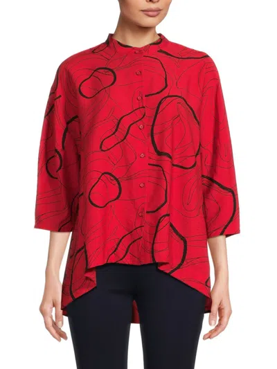 Shop Patrizia Luca Women's Abstract Print High Low Blouse In Red
