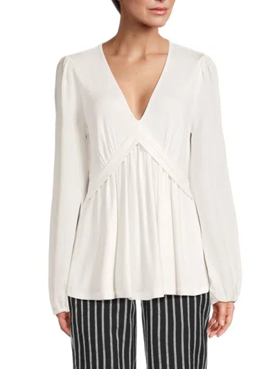 Shop Patrizia Luca Women's Solid Deep V Neck Top In Off White