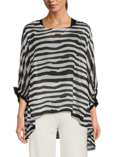 Shop Patrizia Luca Women's Striped Blouson Top In Black White