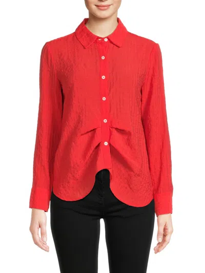 Shop Patrizia Luca Women's Textured Button Up Shirt In Coral