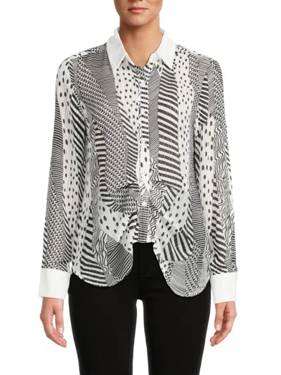 Shop Patrizia Luca Women's Striped & Dotted Button Up Shirt In Black