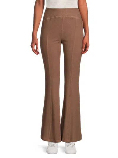 Shop Area Stars Women's Ribbed Flare Pull On Pants In Brown