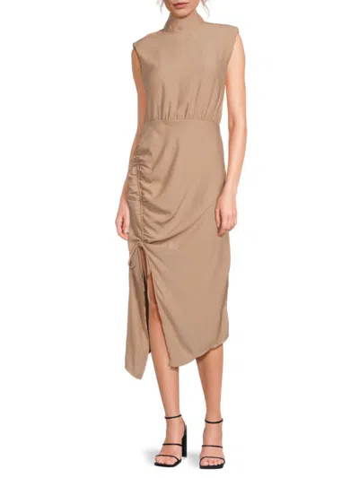 Shop Area Stars Women's Ruched Asymmetric Midi Dress In Beige