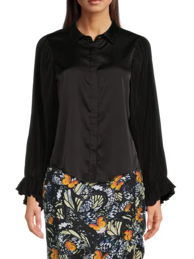 Shop Area Stars Women's Pia Pleated Charmeuse Blouse In Black