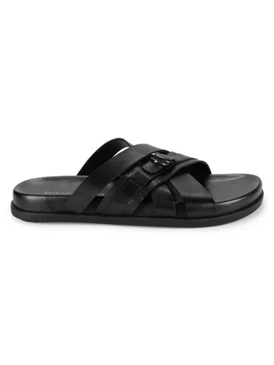 Shop Saks Fifth Avenue Men's Baker Leather Sandals In Black