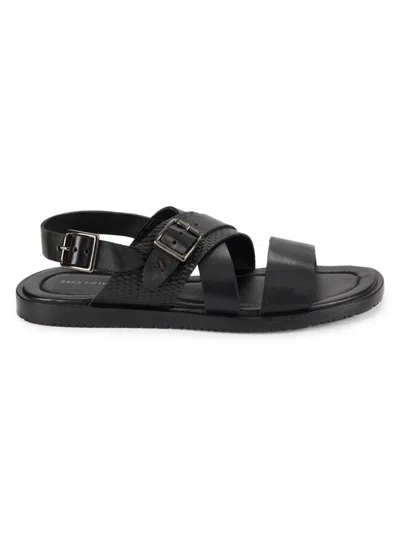 Shop Saks Fifth Avenue Men's Brennan Leather Flat Sandals In Black