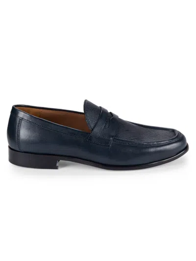 Shop Saks Fifth Avenue Men's Marcus Leather Penny Loafers In Navy