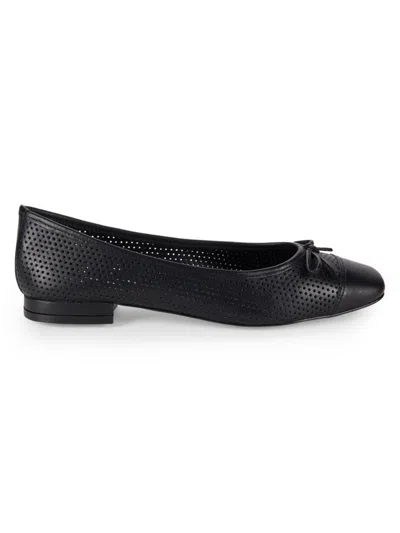 Shop Saks Fifth Avenue Women's Danielle Faux Leather Perforated Bow Ballet Flats In Black