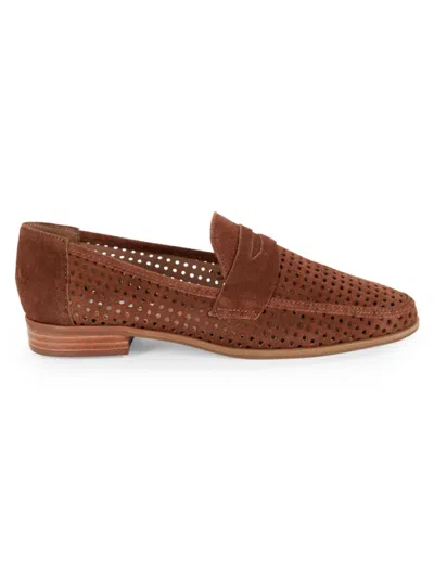 Shop Saks Fifth Avenue Women's Megan Perforated Suede Penny Loafers In Caramel