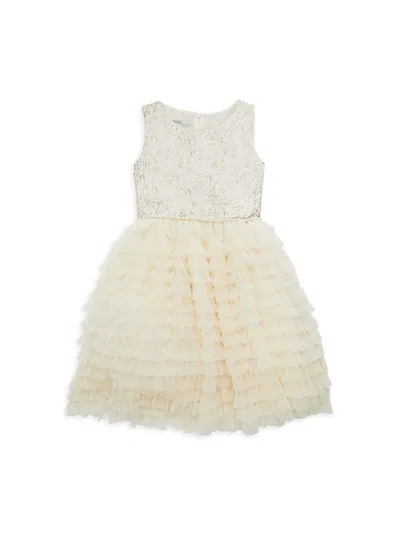 Shop Badgley Mischka Little Girl's Harper Tiered Dress In Ivory