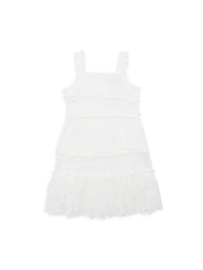 Shop Badgley Mischka Little Girl's Layla Tiered Lace Dress In White