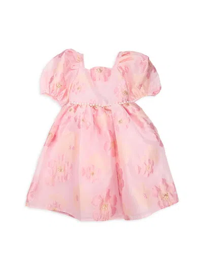 Shop Badgley Mischka Little Girl's Addison A-line Floral Bow Dress In Pink