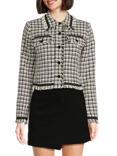 Shop Central Park West Women's Tweed Button Front Jacket In Black