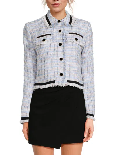 Shop Central Park West Women's Tweed Button Front Jacket In White