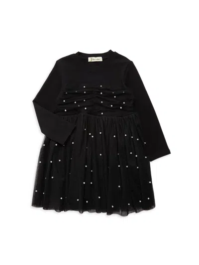 Shop Doe A Dear Little Girl's Faux Pearl Gathered Dress In Black