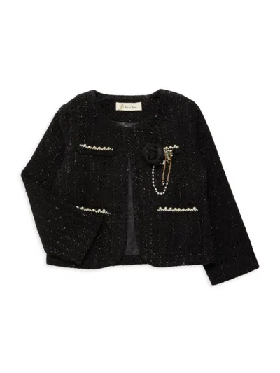 Shop Doe A Dear Little Girl's Faux Pearl Tweed Jacket In Black