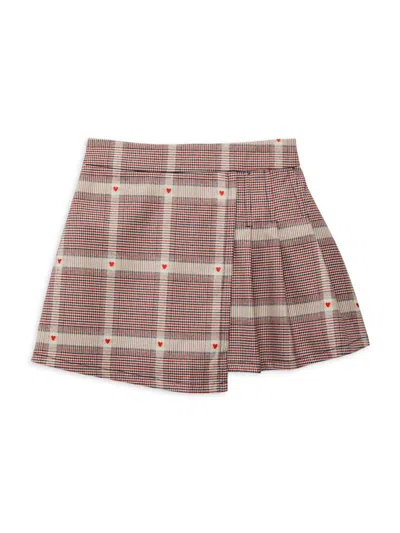 Shop Doe A Dear Little Girl's Heart Plaid Asymmetric Skirt In Red