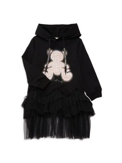 Shop Doe A Dear Little Girl's Teddy Appliqué Hooded Dress In Black