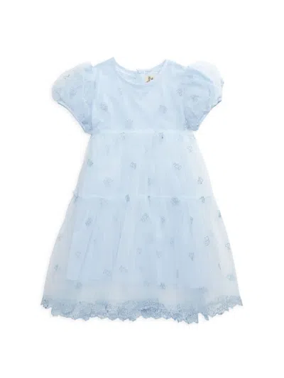Shop Doe A Dear Little Girl's Embroidered Mesh Dress In Blue