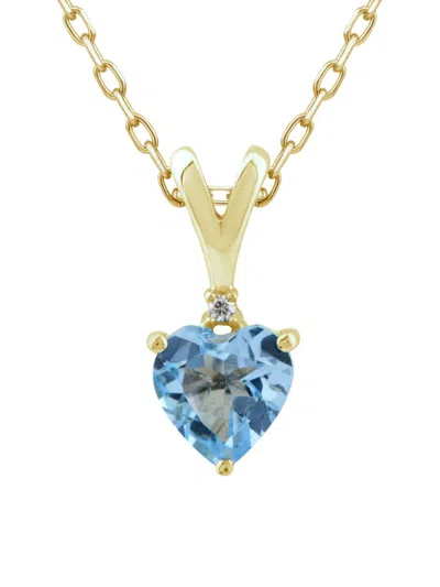 Shop Saks Fifth Avenue Women's 14k Yellow Gold, Swiss Blue Topaz & Diamond Heart Pendant Necklace