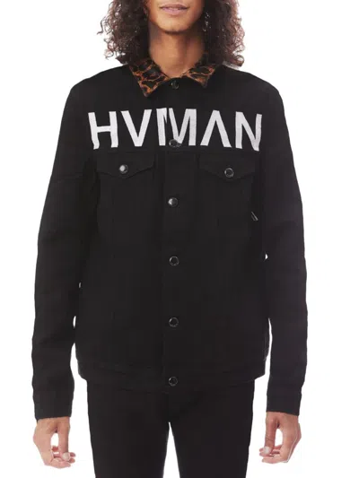 Shop Hvman Men's Logo Graphic Denim Jacket In Black