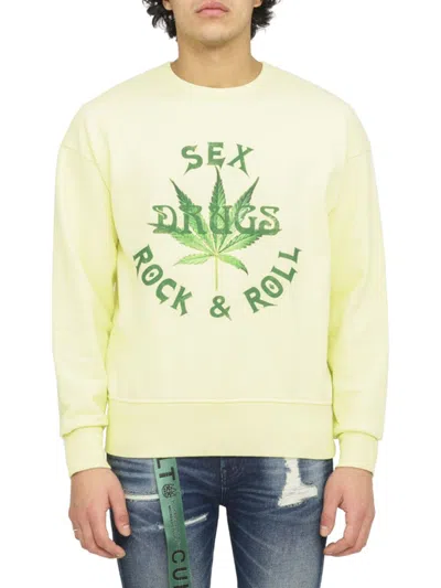 Cult Of Individuality Novelty Crew Neck Fleece Sweatshirt In Lemon