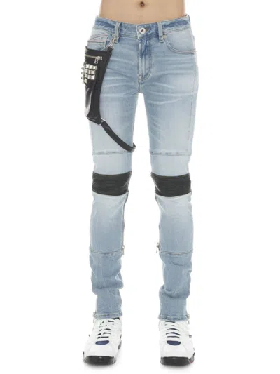 Cult Of Individuality Punk Super Skinny Jeans With Studded Leg Harness In Polluck Blue