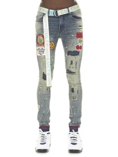 Shop Cult Of Individuality Men's Punk Patchwork Super Skinny Jeans In Blue