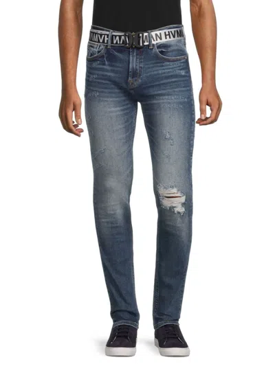 Shop Hvman Men's Belted Super Skinny Jeans In Baltic Blue
