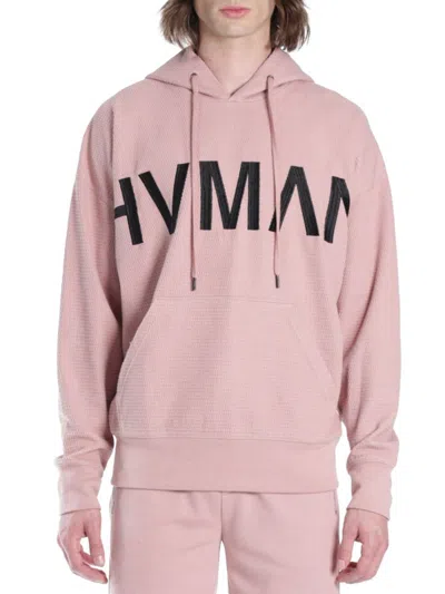 Hvman Waffle Knt Logo Hoodie In Dusty Pink