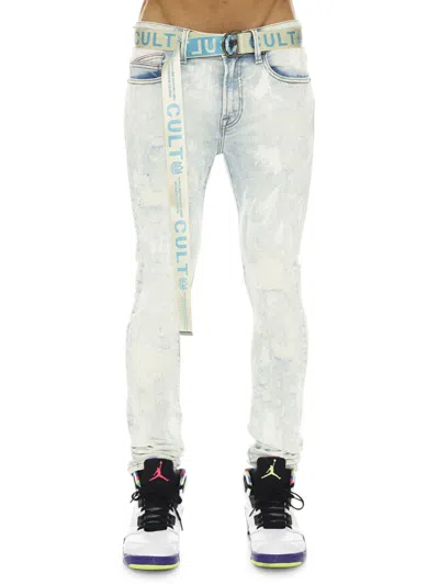 Shop Cult Of Individuality Men's Belted Distressed Super Skinny Jeans In Sky