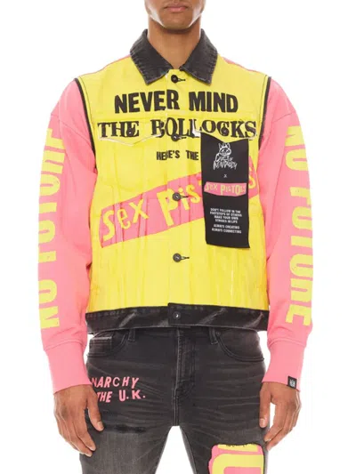 Shop Cult Of Individuality Men's Colorblock & Print Denim Jacket In Pink Yellow