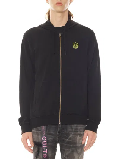 Cult Of Individuality Fallen Angel Cotton Graphic Zip-up Hoodie In Vintage Black