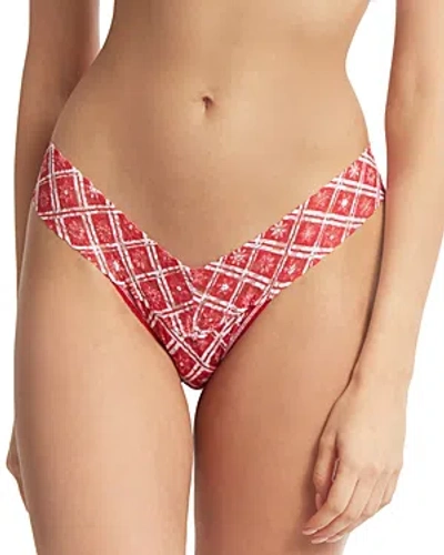Shop Hanky Panky Low-rise Printed Lace Thong In Winter Wonderland
