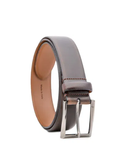 Shop Made In Italy Men's Burnished Leather Dress Belt In Brown