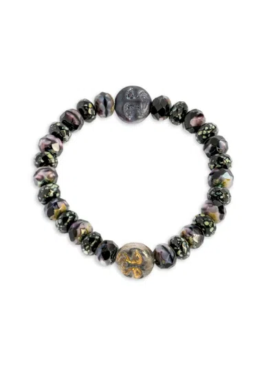 Shop Jean Claude Men's Moon Face Crystal Beaded Bracelet In Neutral