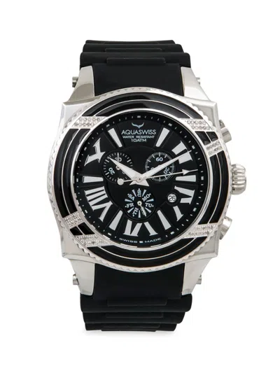 Shop Aquaswiss Men's Swissport Xgd 50mm Stainless Steel Case Diamond Watch In Black